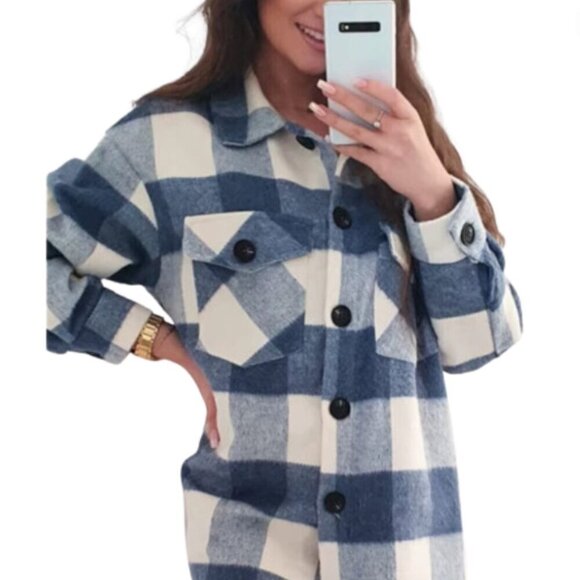 Womens Fall Jackets Plaid Casual Shackets Long Sleeve Button Down Fashion - Picture 5 of 16